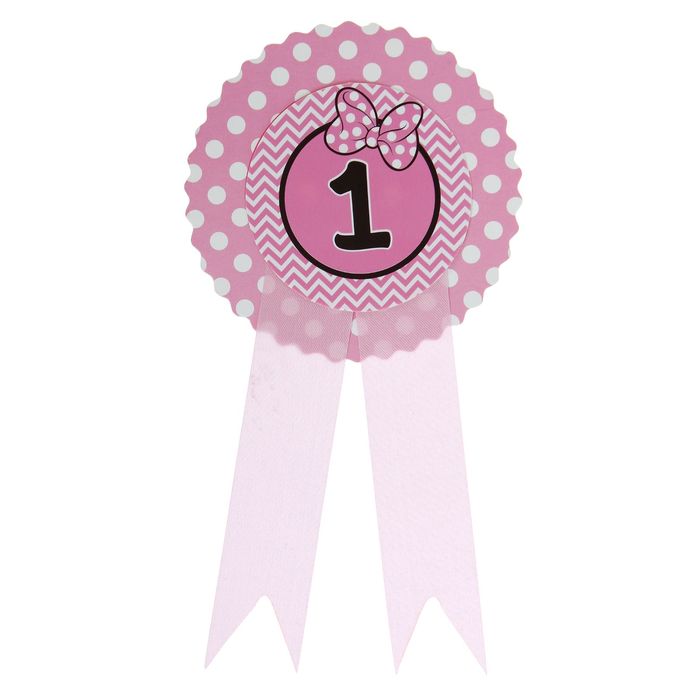 Значок "1" бантик, розовый цвет