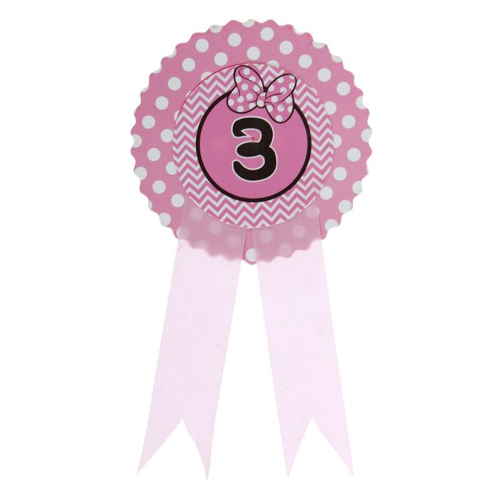 Значок "3" бантик, розовый цвет