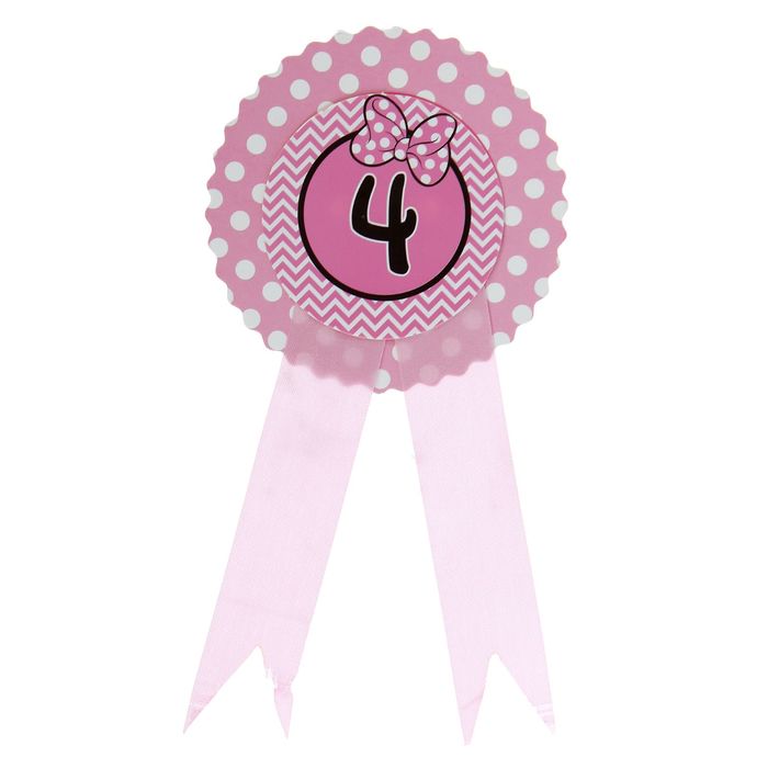 Значок "4" бантик, розовый цвет