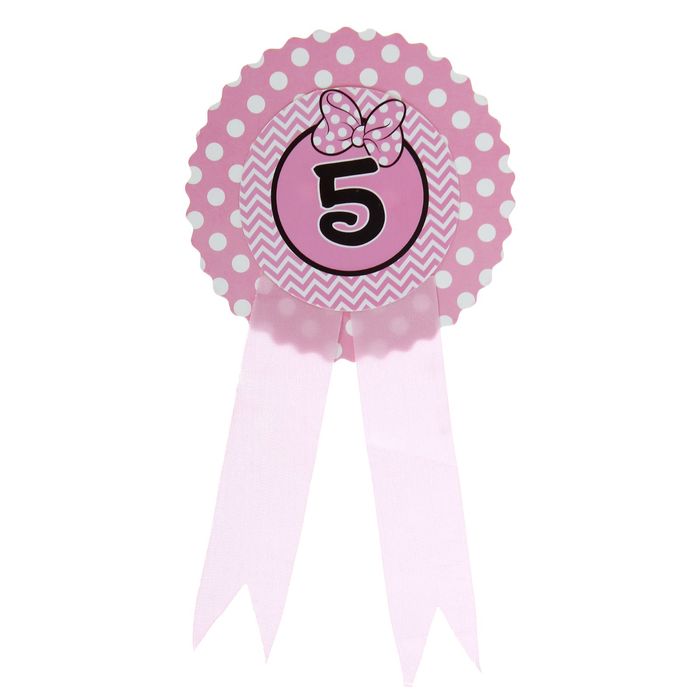 Значок "5" бантик, розовый цвет