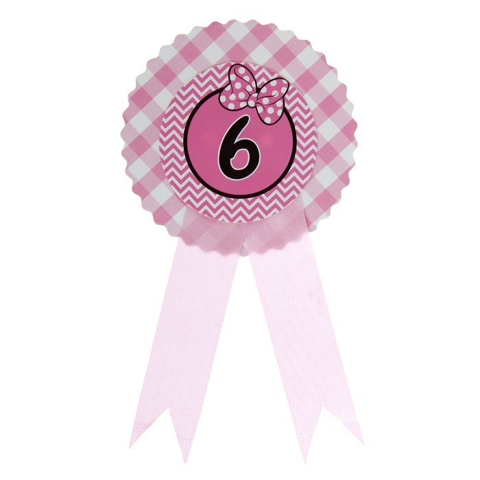 Значок "6" бантик, розовый цвет