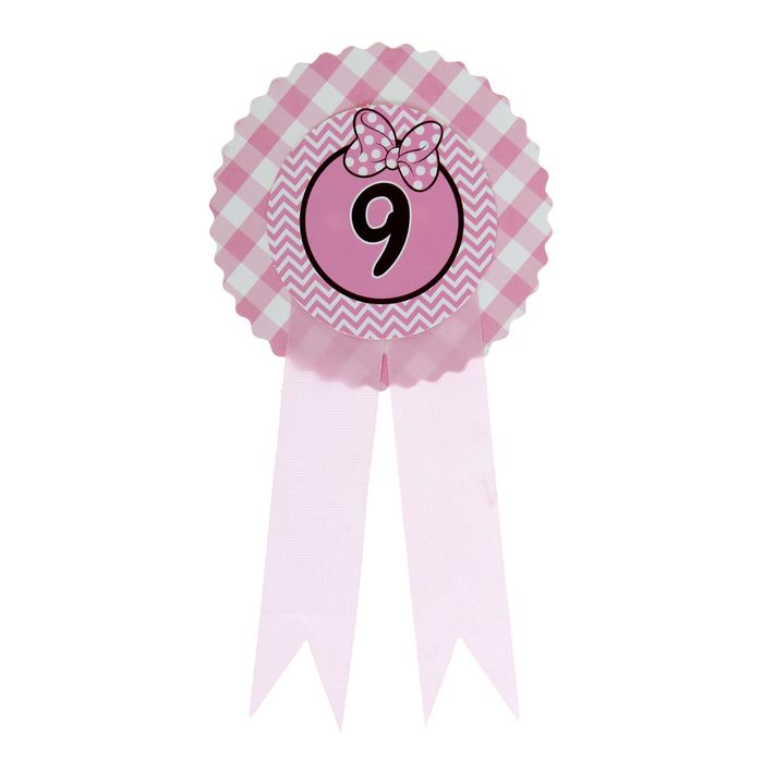 Значок "9" бантик, розовый цвет