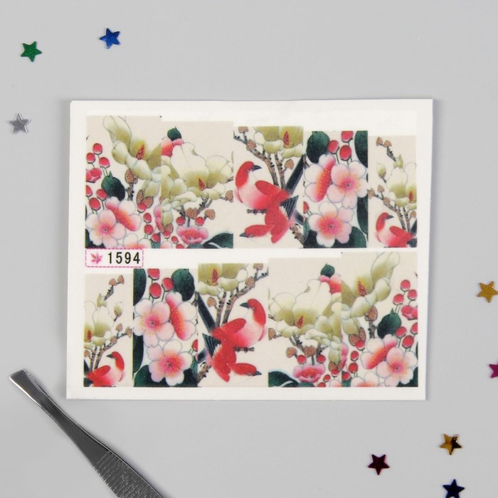 Слайдер-дизайн для ногтей "Цветение", разноцветный