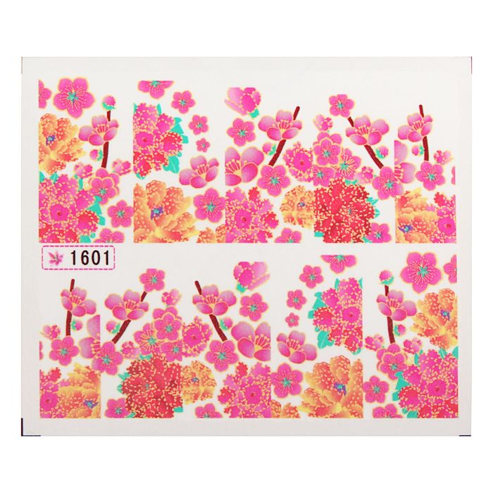 Слайдер-дизайн для ногтей "Розовые цветы", цвет белый/розовый/оранжевый