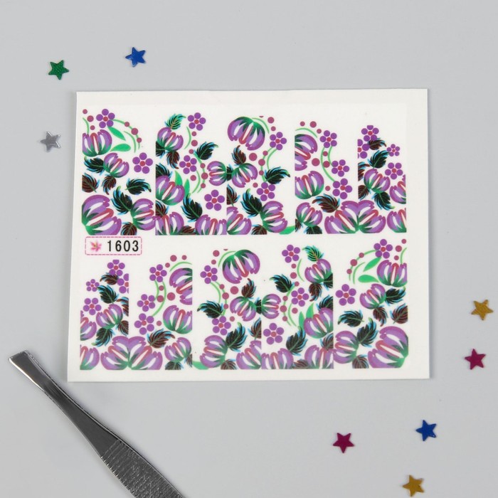 Слайдер-дизайн для ногтей "Баклажаны", цвет белый/фиолетовый/зелёный