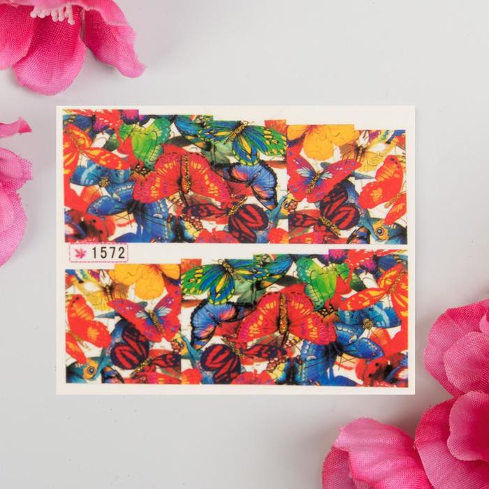 Слайдер-дизайн для ногтей "Бабочки", с блёстками, разноцветный