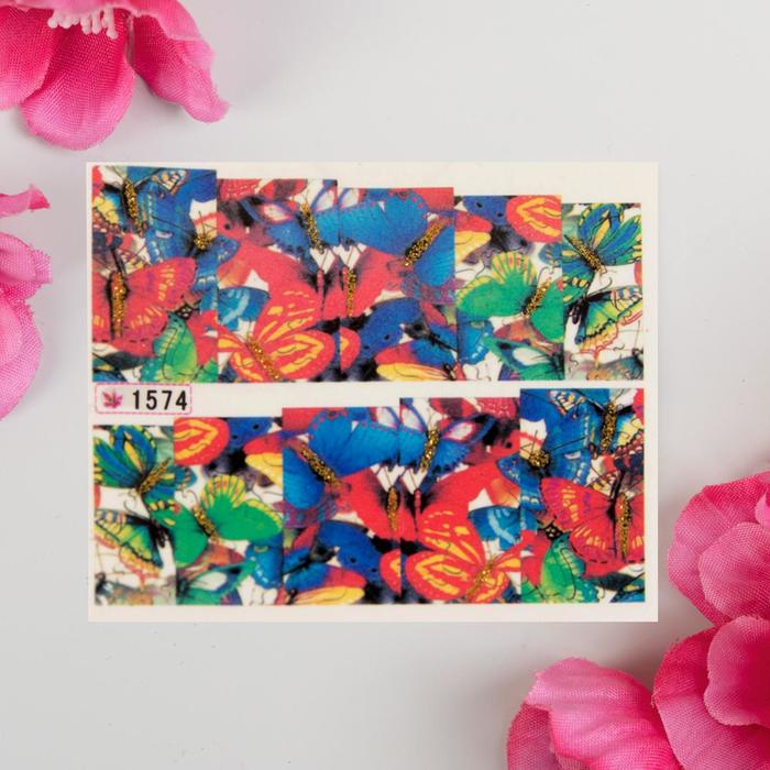 Слайдер-дизайн для ногтей "Бабочки", с блёстками, разноцветный