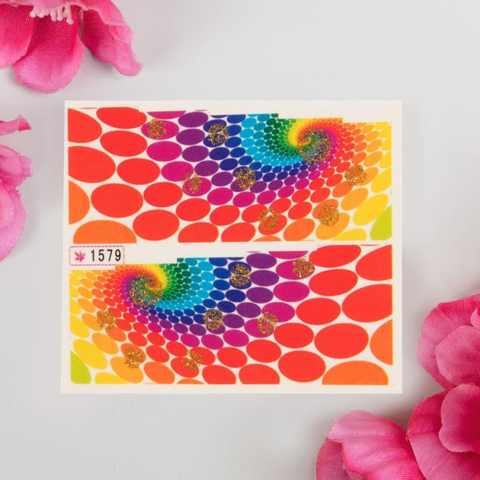 Слайдер-дизайн для ногтей "Радужные круги", с блёстками, разноцветный