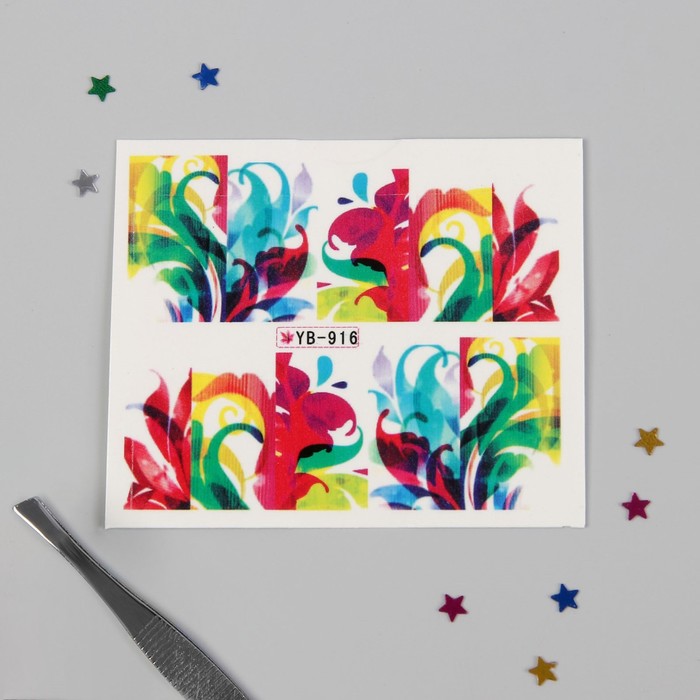 Слайдер-дизайн для ногтей "Красочный узор", разноцветный