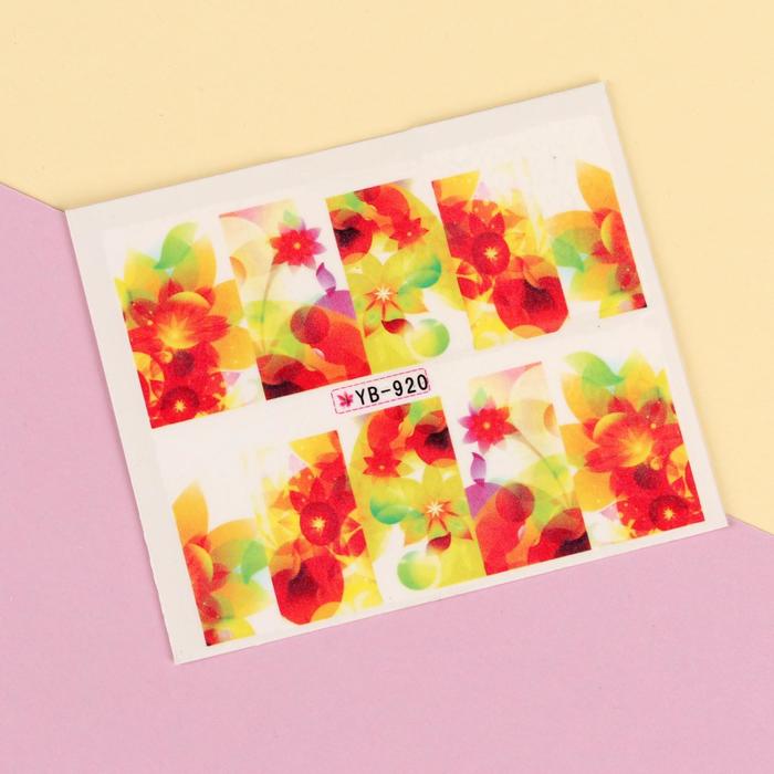 Слайдер-дизайн для ногтей "Оранжевые цветы", разноцветный