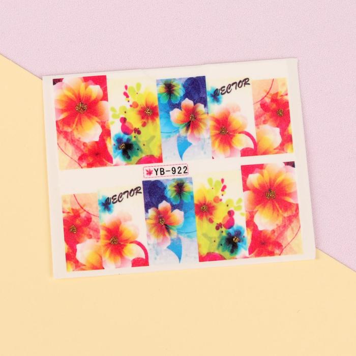 Слайдер-дизайн для ногтей "Гибискус", разноцветный