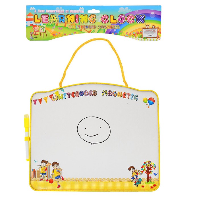 Доска для рисования двухсторонняя, оборот часы + маркер черного цвета со стиралкой