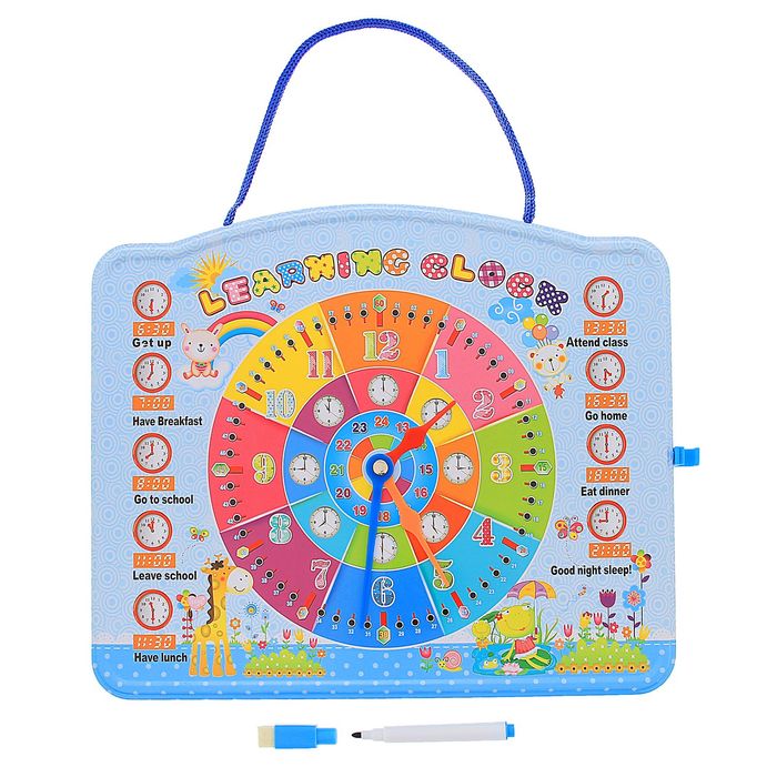 Доска для рисования двухсторонняя, оборот часы + маркер черного цвета со стиралкой