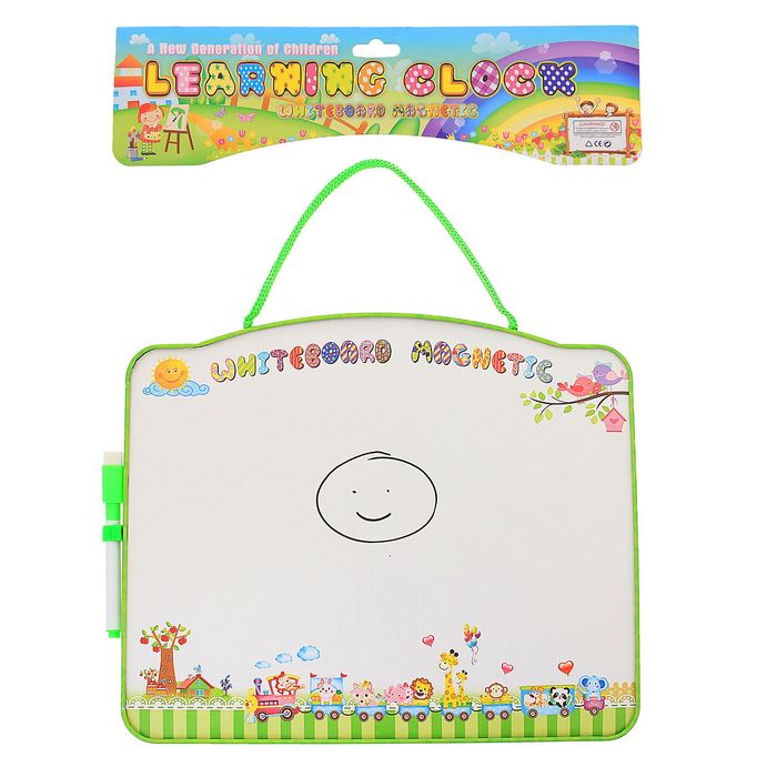 Доска для рисования двухсторонняя, оборот часы + маркер черного цвета со стиралкой