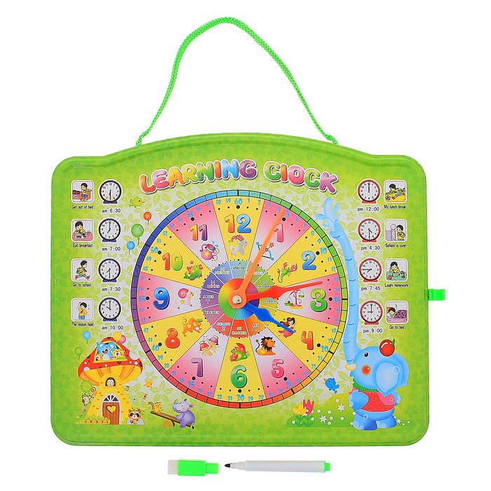 Доска для рисования двухсторонняя, оборот часы + маркер черного цвета со стиралкой