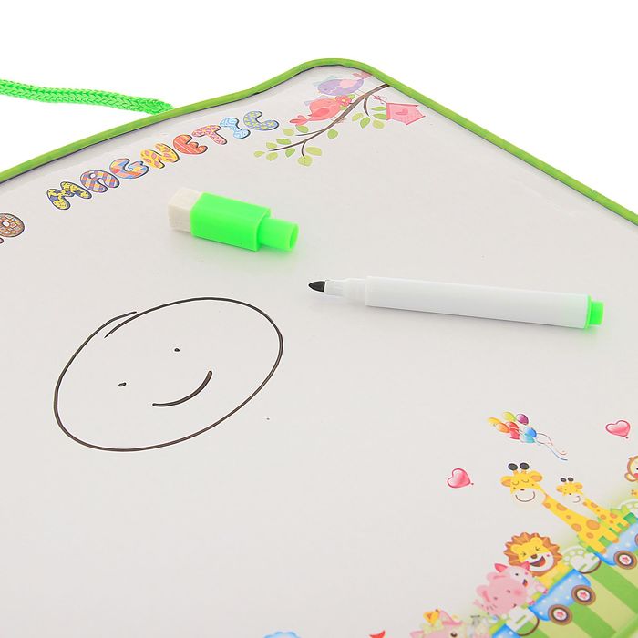 Доска для рисования двухсторонняя, оборот часы + маркер черного цвета со стиралкой