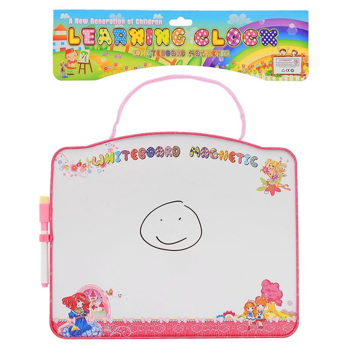 Доска для рисования двухсторонняя, оборот часы + маркер черного цвета со стиралкой