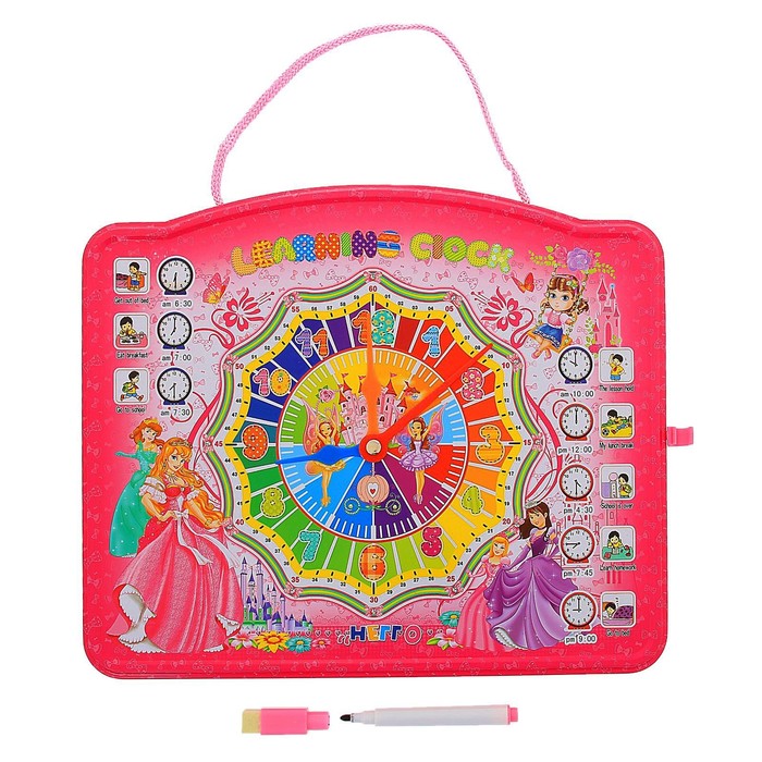 Доска для рисования двухсторонняя, оборот часы + маркер черного цвета со стиралкой