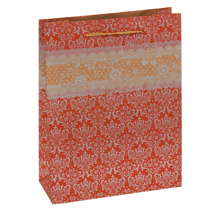 Пакет крафт "Красный узор", 19 х 24 х 8 см