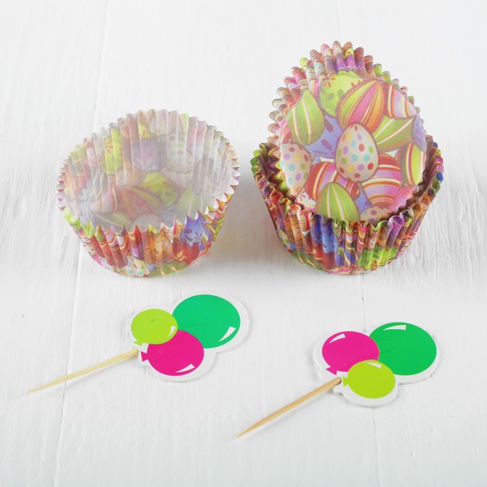 Украшение для кексов "Шары", набор 24 пики, 24 формочки