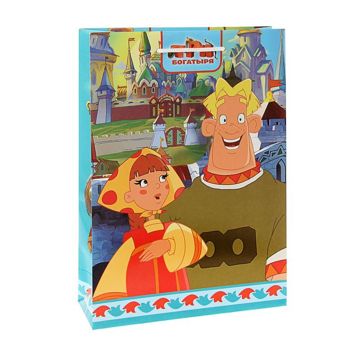 Пакет подарочный "Любава", 35 х 25 х 9 см, Три богатыря
