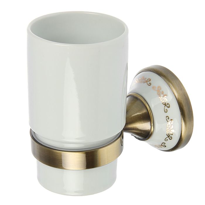 Стакан керамический с держателем "Расписная керамика", цвет бронза