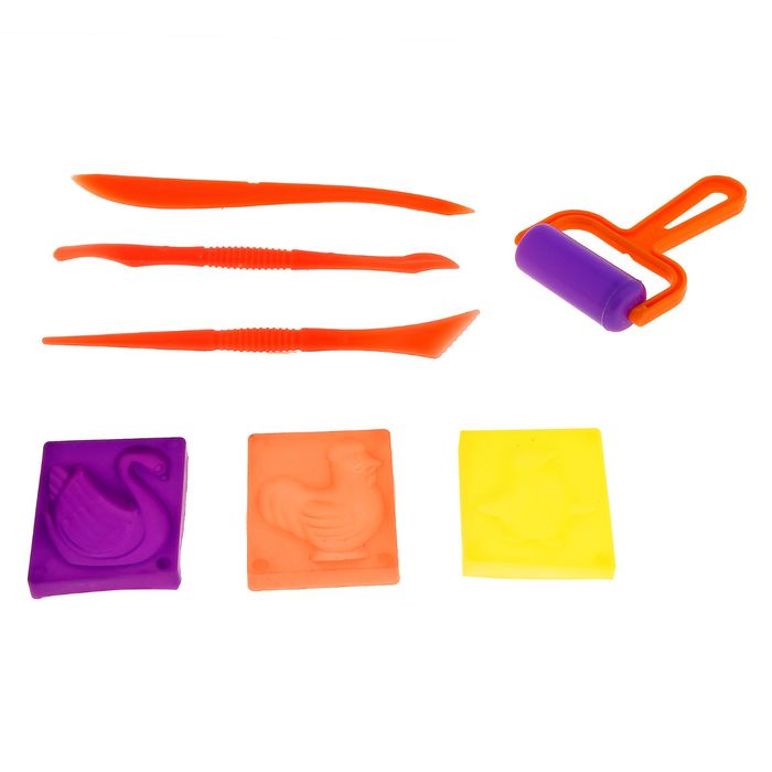 Формочки для лепки, набор 3 шт + 3 стека + каток