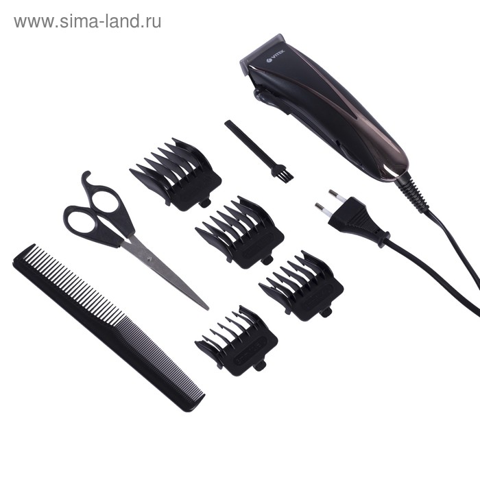 цена Машинка для стрижки волос Vitek VT-2511 BK, нержавеющая сталь, 4 насадки, черный