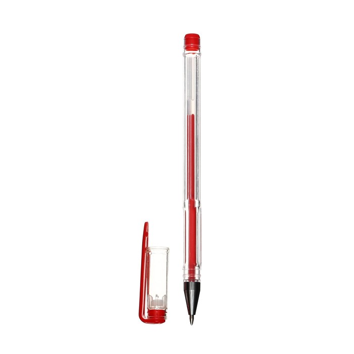 Ручка гелевая, 0.5 мм, красный стержень, прозрачный корпус