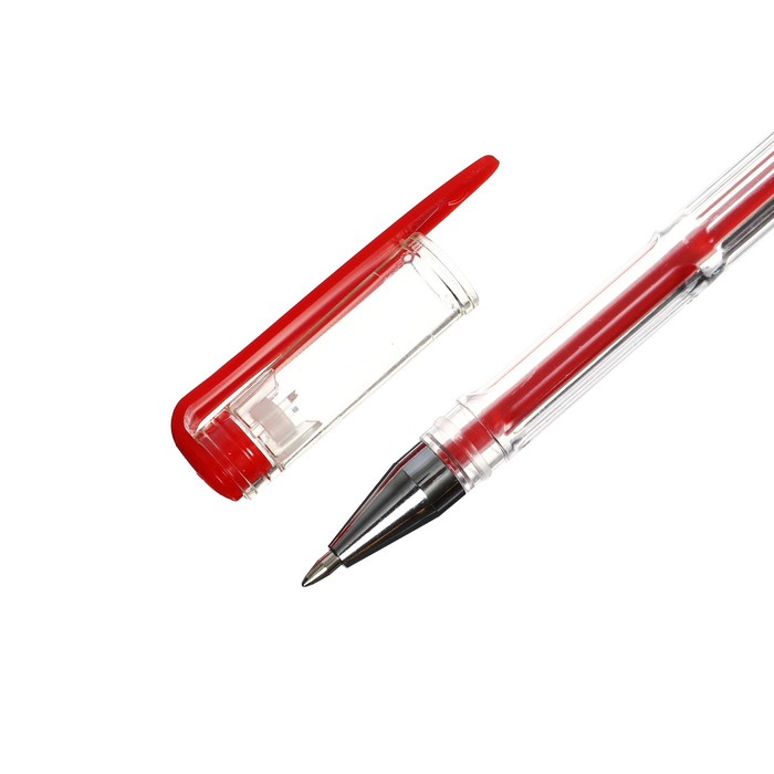Ручка гелевая, 0.5 мм, красный стержень, прозрачный корпус
