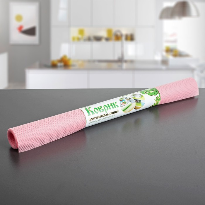 Коврик противоскользящий "Ромбы" 30х150 см, цвет розовый