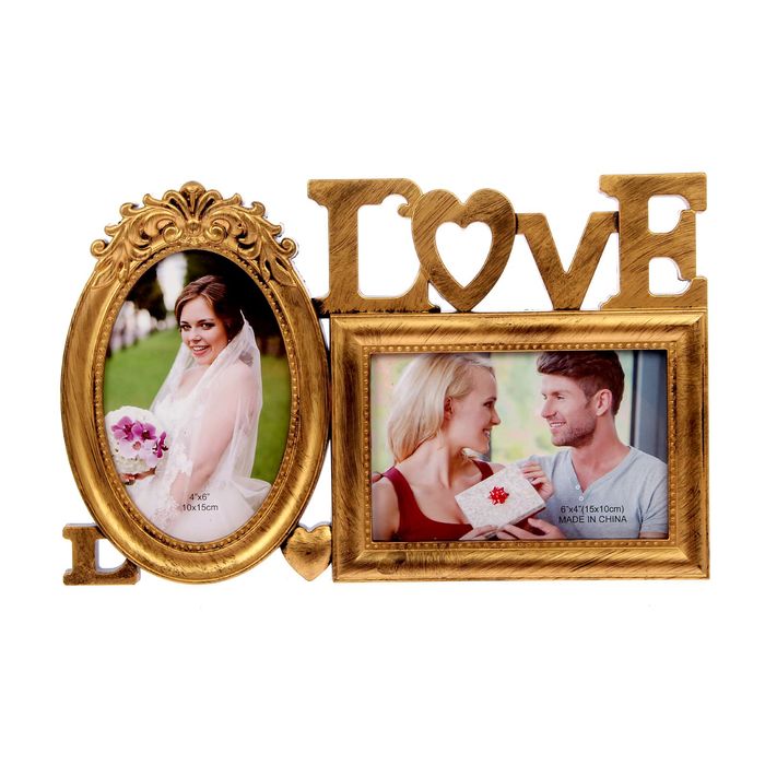 Фоторамка на 2 фото 10х15 см "Снова о любви" золото