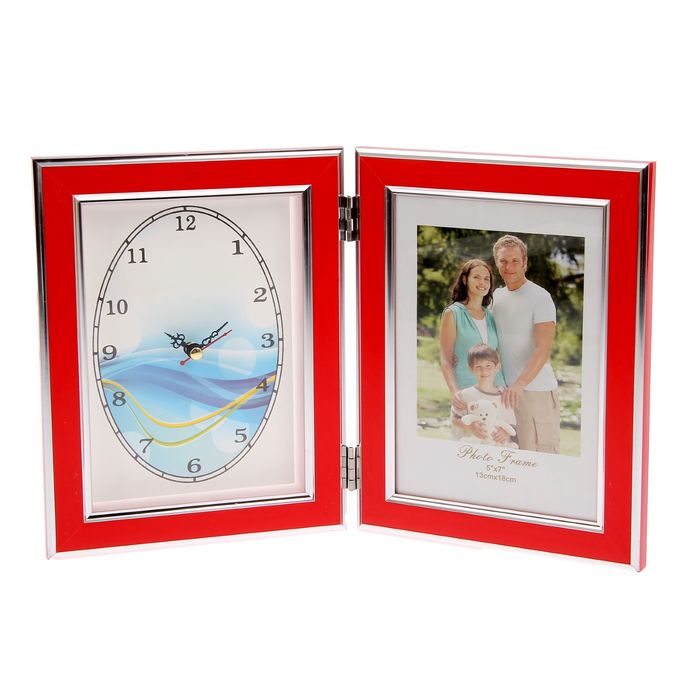 Фоторамка 13х18 см с часами "Красная заря с серебром"