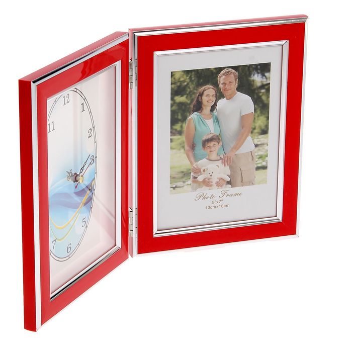 Фоторамка 13х18 см с часами "Красная заря с серебром"