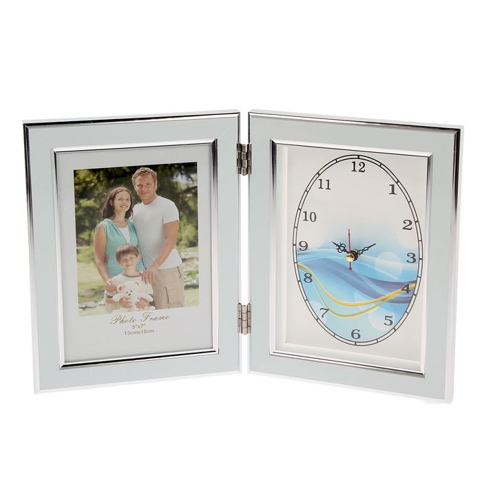 Фоторамка 13х18 см с часами "Белоснежная с серебром"