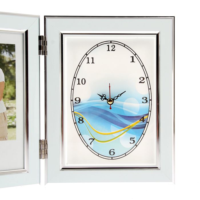 Фоторамка 13х18 см с часами "Белоснежная с серебром"