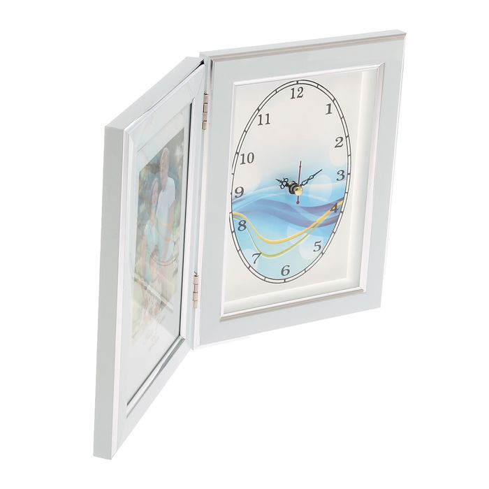 Фоторамка 13х18 см с часами "Белоснежная с серебром"
