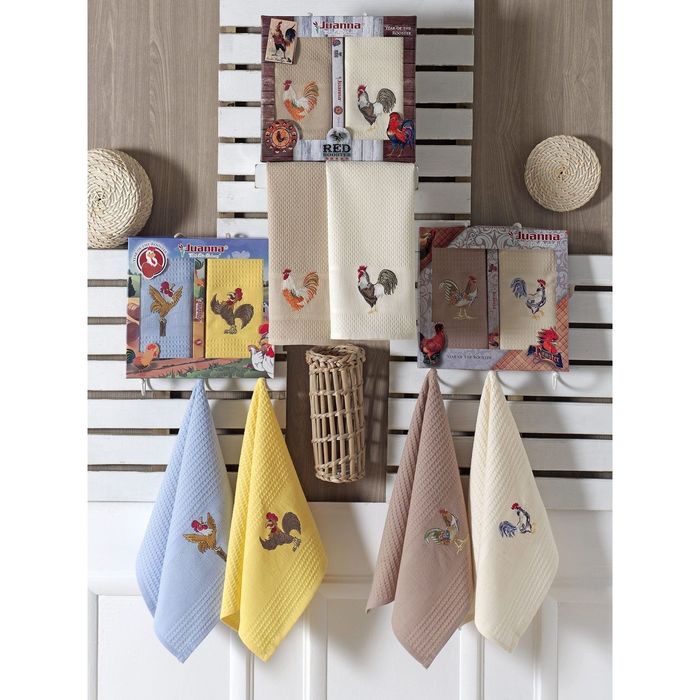 Набор салфеток, размер 40х60 см-2 шт., вышивка «Петушок», цвет МИКС, вафля, в коробке