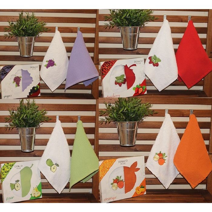 Набор салфеток DO&CO MEYVELI, размер 30х50 см-2 шт., вафля/махра, в коробке