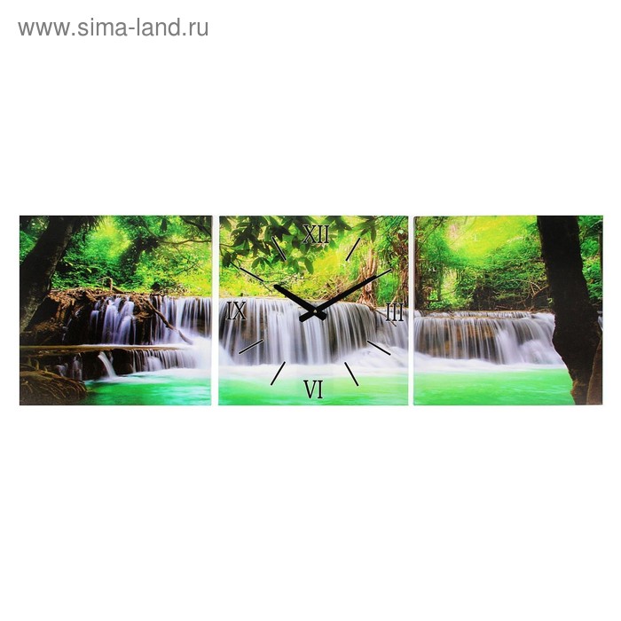 фото Часы-картина настенные, серия: природа, "водопад в джунглях", 35х105 см, микс сюжет
