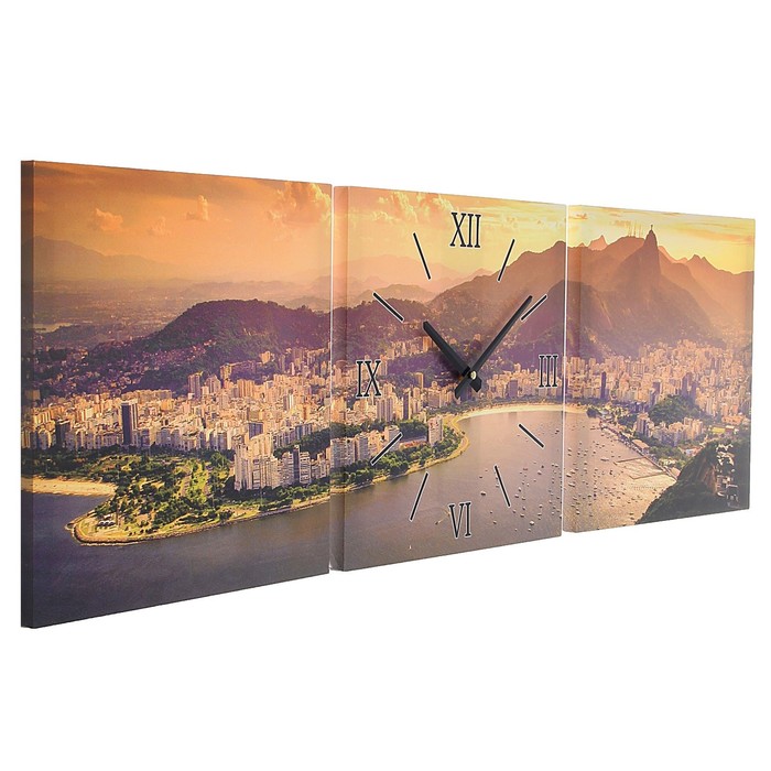 Часы-картина настенные прямоугольные «Город на берегу моря», 35 × 105 см