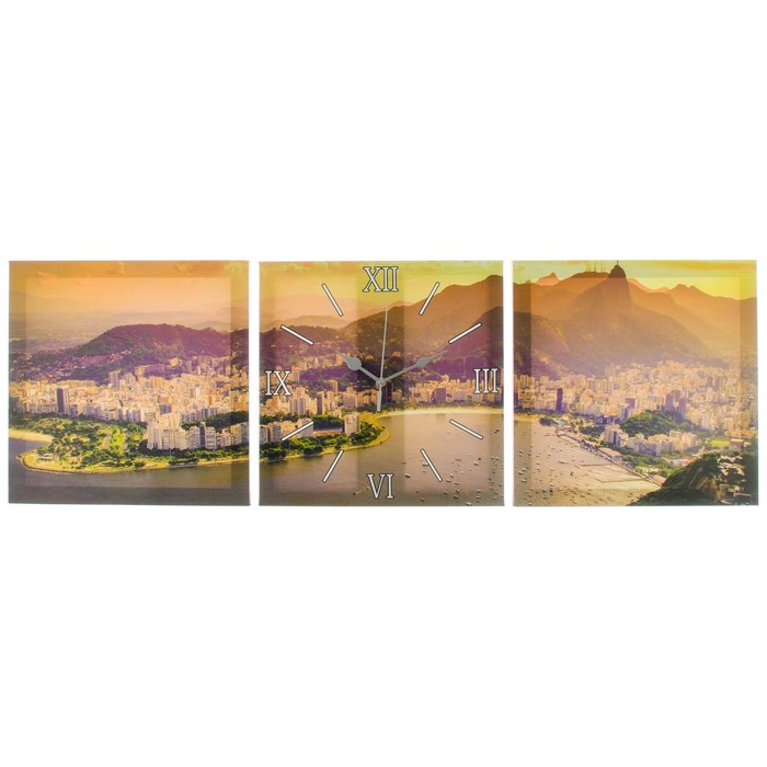 Часы-картина настенные прямоугольные «Город на берегу моря», 35 × 105 см