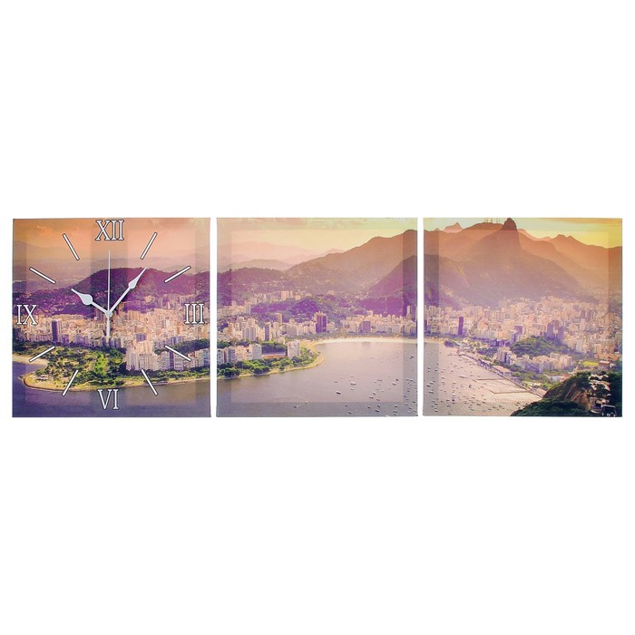 Часы-картина настенные прямоугольные «Город на берегу моря», 35 × 105 см