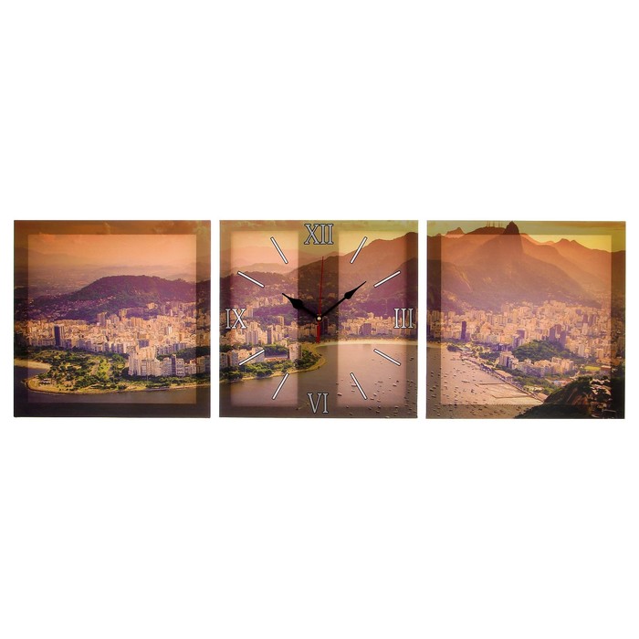 Часы-картина настенные прямоугольные «Город на берегу моря», 35 × 105 см