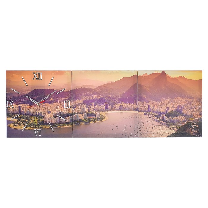 Часы-картина настенные прямоугольные «Город на берегу моря», 35 × 105 см