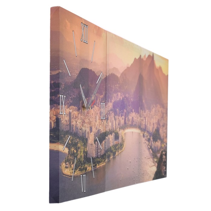 Часы-картина настенные прямоугольные «Город на берегу моря», 35 × 105 см