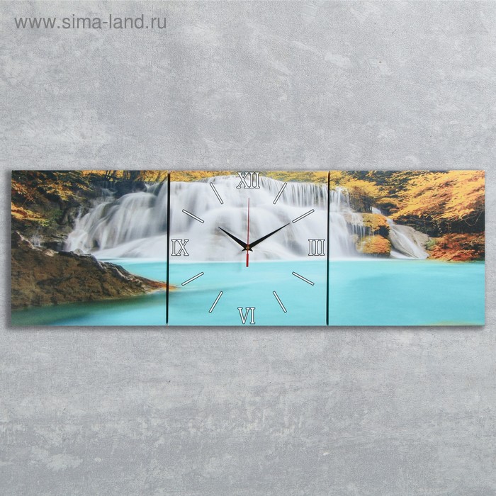Часы настенные, модульные, серия: Природа, Лесной водопад, 35х105 см часы картина настенные серия природа лесной водопад 40 х 76 см