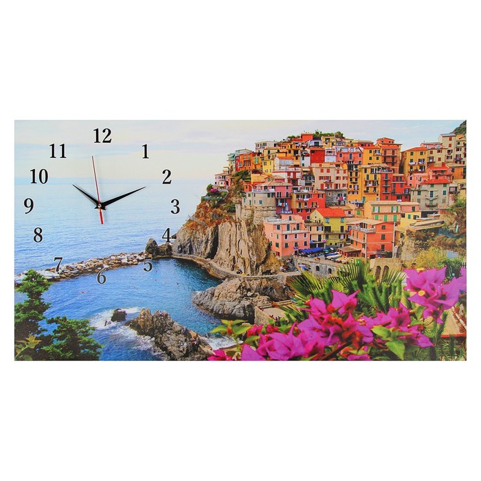 Часы-картина настенные прямоугольные "Деревня на берегу моря", 40х77 см