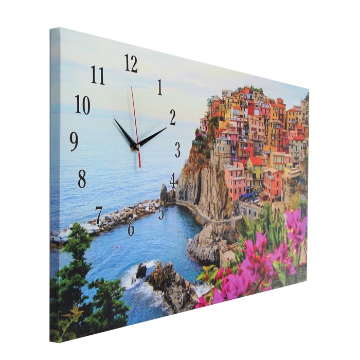 Часы-картина настенные прямоугольные "Деревня на берегу моря", 40х77 см