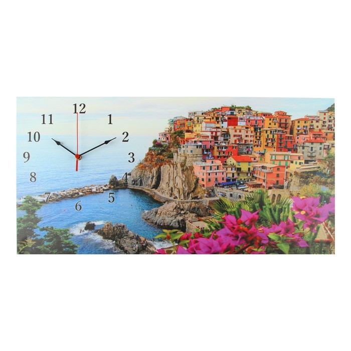 Часы-картина настенные прямоугольные "Деревня на берегу моря", 40х77 см